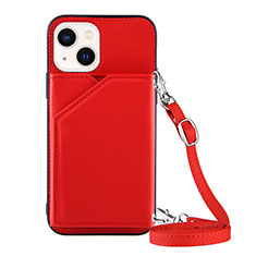 Soft Luxury Leather Snap On Case Cover Y04B for Apple iPhone 13 Red