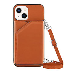 Soft Luxury Leather Snap On Case Cover Y04B for Apple iPhone 14 Brown