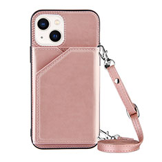 Soft Luxury Leather Snap On Case Cover Y04B for Apple iPhone 14 Plus Rose Gold