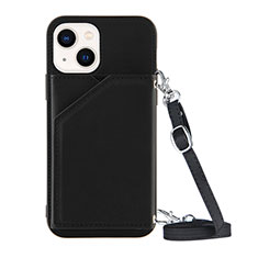 Soft Luxury Leather Snap On Case Cover Y04B for Apple iPhone 15 Black