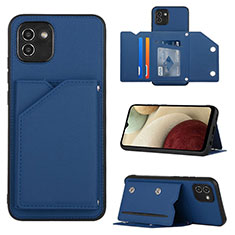 Soft Luxury Leather Snap On Case Cover Y04B for Samsung Galaxy A03 Blue