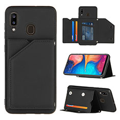Soft Luxury Leather Snap On Case Cover Y04B for Samsung Galaxy A20 Black
