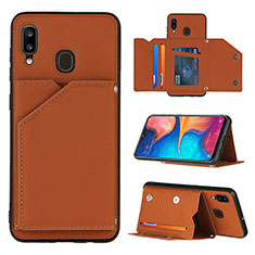 Soft Luxury Leather Snap On Case Cover Y04B for Samsung Galaxy A20 Brown