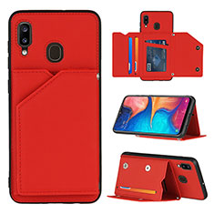 Soft Luxury Leather Snap On Case Cover Y04B for Samsung Galaxy A20 Red