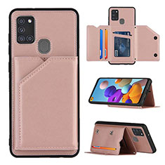 Soft Luxury Leather Snap On Case Cover Y04B for Samsung Galaxy A21s Rose Gold