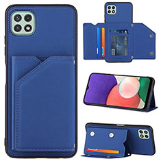 Soft Luxury Leather Snap On Case Cover Y04B for Samsung Galaxy A22 5G Blue