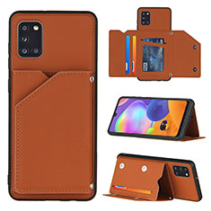 Soft Luxury Leather Snap On Case Cover Y04B for Samsung Galaxy A31 Brown