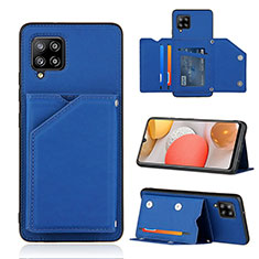 Soft Luxury Leather Snap On Case Cover Y04B for Samsung Galaxy A42 5G Blue