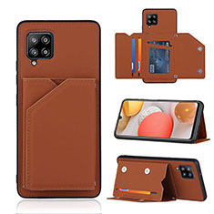 Soft Luxury Leather Snap On Case Cover Y04B for Samsung Galaxy A42 5G Brown