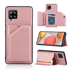 Soft Luxury Leather Snap On Case Cover Y04B for Samsung Galaxy A42 5G Rose Gold