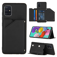 Soft Luxury Leather Snap On Case Cover Y04B for Samsung Galaxy A51 5G Black