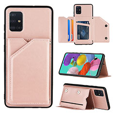 Soft Luxury Leather Snap On Case Cover Y04B for Samsung Galaxy A51 5G Rose Gold