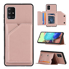 Soft Luxury Leather Snap On Case Cover Y04B for Samsung Galaxy A71 5G Rose Gold