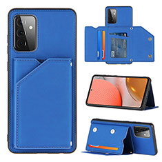 Soft Luxury Leather Snap On Case Cover Y04B for Samsung Galaxy A72 5G Blue
