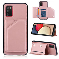 Soft Luxury Leather Snap On Case Cover Y04B for Samsung Galaxy M02s Rose Gold