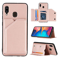 Soft Luxury Leather Snap On Case Cover Y04B for Samsung Galaxy M10S Rose Gold