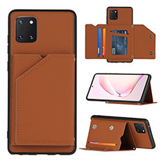 Soft Luxury Leather Snap On Case Cover Y04B for Samsung Galaxy Note 10 Lite Brown