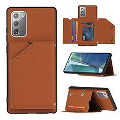 Soft Luxury Leather Snap On Case Cover Y04B for Samsung Galaxy Note 20 5G Brown