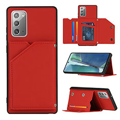 Soft Luxury Leather Snap On Case Cover Y04B for Samsung Galaxy Note 20 5G Red