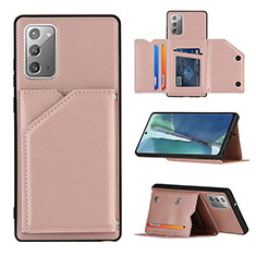 Soft Luxury Leather Snap On Case Cover Y04B for Samsung Galaxy Note 20 5G Rose Gold