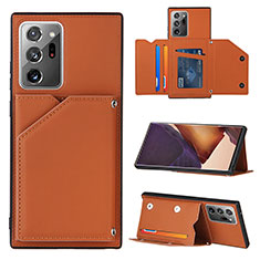 Soft Luxury Leather Snap On Case Cover Y04B for Samsung Galaxy Note 20 Ultra 5G Brown