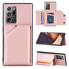 Soft Luxury Leather Snap On Case Cover Y04B for Samsung Galaxy Note 20 Ultra 5G Rose Gold