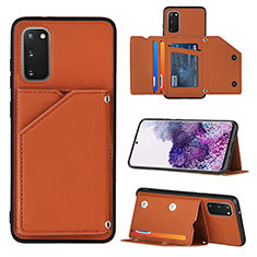 Soft Luxury Leather Snap On Case Cover Y04B for Samsung Galaxy S20 5G Brown