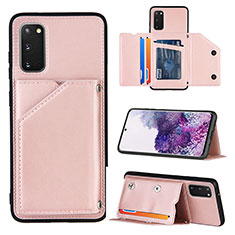 Soft Luxury Leather Snap On Case Cover Y04B for Samsung Galaxy S20 5G Rose Gold