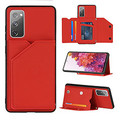 Soft Luxury Leather Snap On Case Cover Y04B for Samsung Galaxy S20 FE (2022) 5G Red