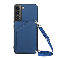 Soft Luxury Leather Snap On Case Cover Y04B for Samsung Galaxy S22 5G Blue