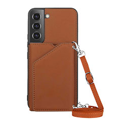 Soft Luxury Leather Snap On Case Cover Y04B for Samsung Galaxy S22 5G Brown