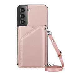 Soft Luxury Leather Snap On Case Cover Y04B for Samsung Galaxy S23 5G Rose Gold