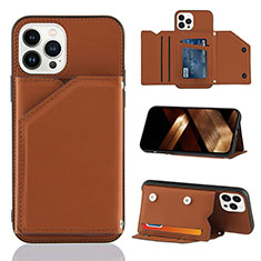 Soft Luxury Leather Snap On Case Cover Y05B for Apple iPhone 13 Pro Max Brown