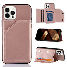 Soft Luxury Leather Snap On Case Cover Y05B for Apple iPhone 13 Pro Rose Gold