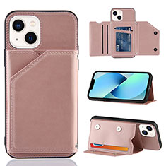 Soft Luxury Leather Snap On Case Cover Y05B for Apple iPhone 14 Plus Rose Gold