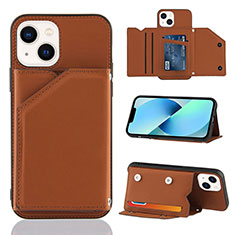 Soft Luxury Leather Snap On Case Cover Y05B for Apple iPhone 15 Brown