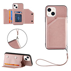 Soft Luxury Leather Snap On Case Cover Y06B for Apple iPhone 13 Rose Gold