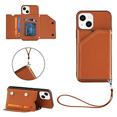 Soft Luxury Leather Snap On Case Cover Y06B for Apple iPhone 15 Brown