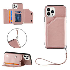 Soft Luxury Leather Snap On Case Cover Y06B for Apple iPhone 15 Pro Rose Gold