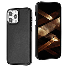 Soft Luxury Leather Snap On Case Cover Y07B for Apple iPhone 13 Pro Black