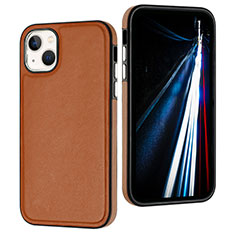 Soft Luxury Leather Snap On Case Cover Y07B for Apple iPhone 14 Brown