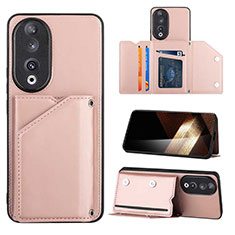 Soft Luxury Leather Snap On Case Cover YB1 for Huawei Honor 90 5G Rose Gold
