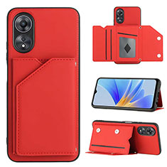 Soft Luxury Leather Snap On Case Cover YB1 for Oppo A17 Red