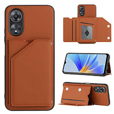 Soft Luxury Leather Snap On Case Cover YB1 for Oppo A58 5G Brown