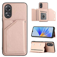 Soft Luxury Leather Snap On Case Cover YB1 for Oppo A58 5G Rose Gold