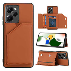 Soft Luxury Leather Snap On Case Cover YB1 for Xiaomi Poco X5 Pro 5G Brown