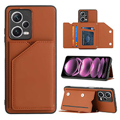 Soft Luxury Leather Snap On Case Cover YB1 for Xiaomi Redmi Note 12 5G Brown