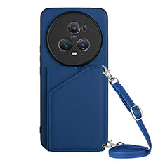 Soft Luxury Leather Snap On Case Cover YB3 for Huawei Honor Magic5 Pro 5G Blue