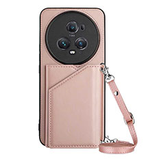 Soft Luxury Leather Snap On Case Cover YB3 for Huawei Honor Magic5 Pro 5G Rose Gold