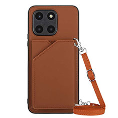 Soft Luxury Leather Snap On Case Cover YB3 for Huawei Honor X6a Brown
